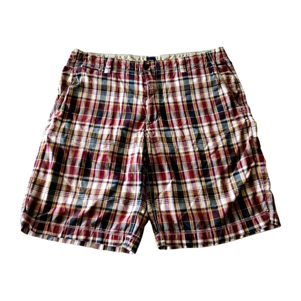 Gap Red Plaid 100% Cotton Chino Bermuda Shorts Mens 36 Preppy Coastal Old Money